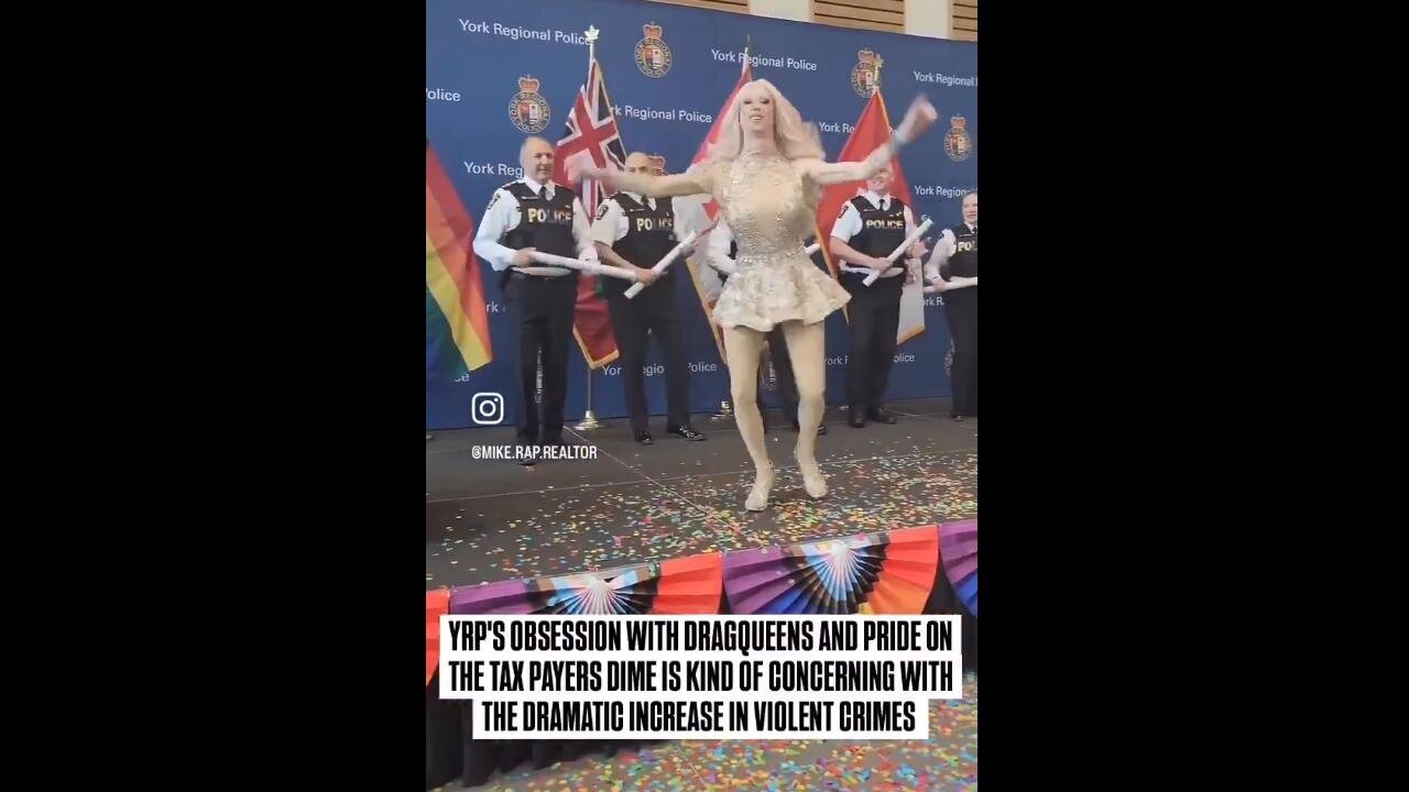 Canadian Police officers from York Regional Police Enjoy Drag Queen Dancing - Pride Month Celebration