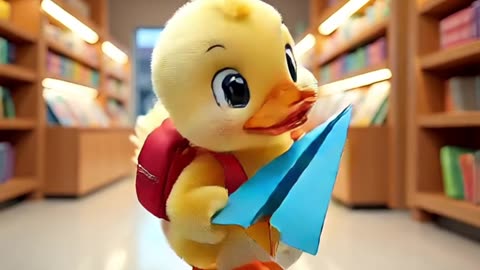 little duck brings paper airplane and playing
