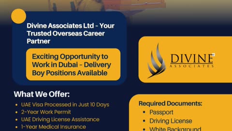Dubai Calling: Delivery Job Openings with Divine Associates Ltd