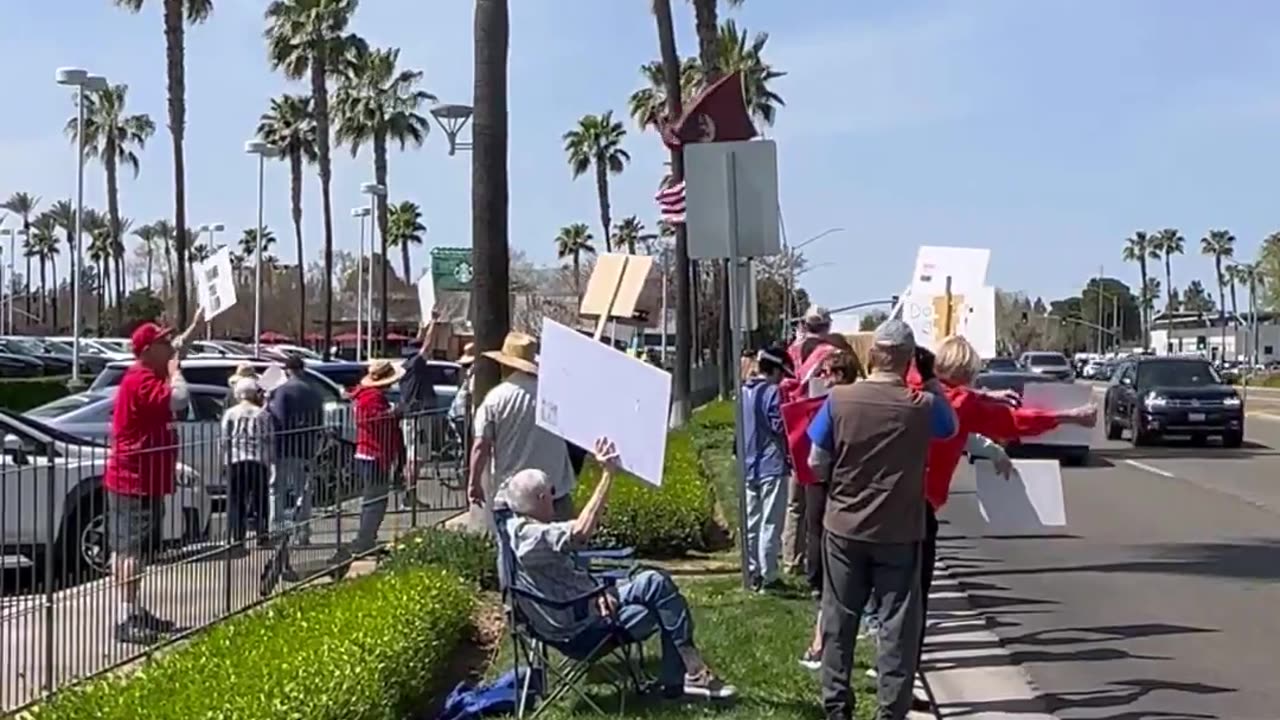 Tesla Protesters forced to protest at LEXUS after Patriots showed up at Tesla Dealership in Fresno, California