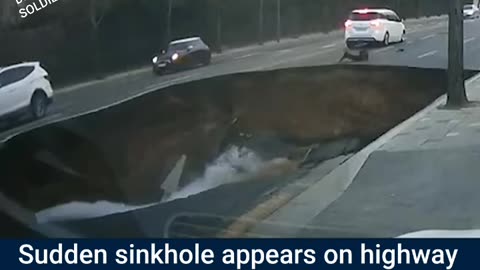 Sudden sinkhole appears on highway in Seoul, South Korea.