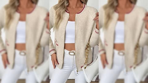 Zip-Up Contrast Trim Cardigan