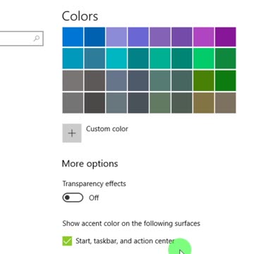 how to show accent color on start, taskbar, action center and title bar