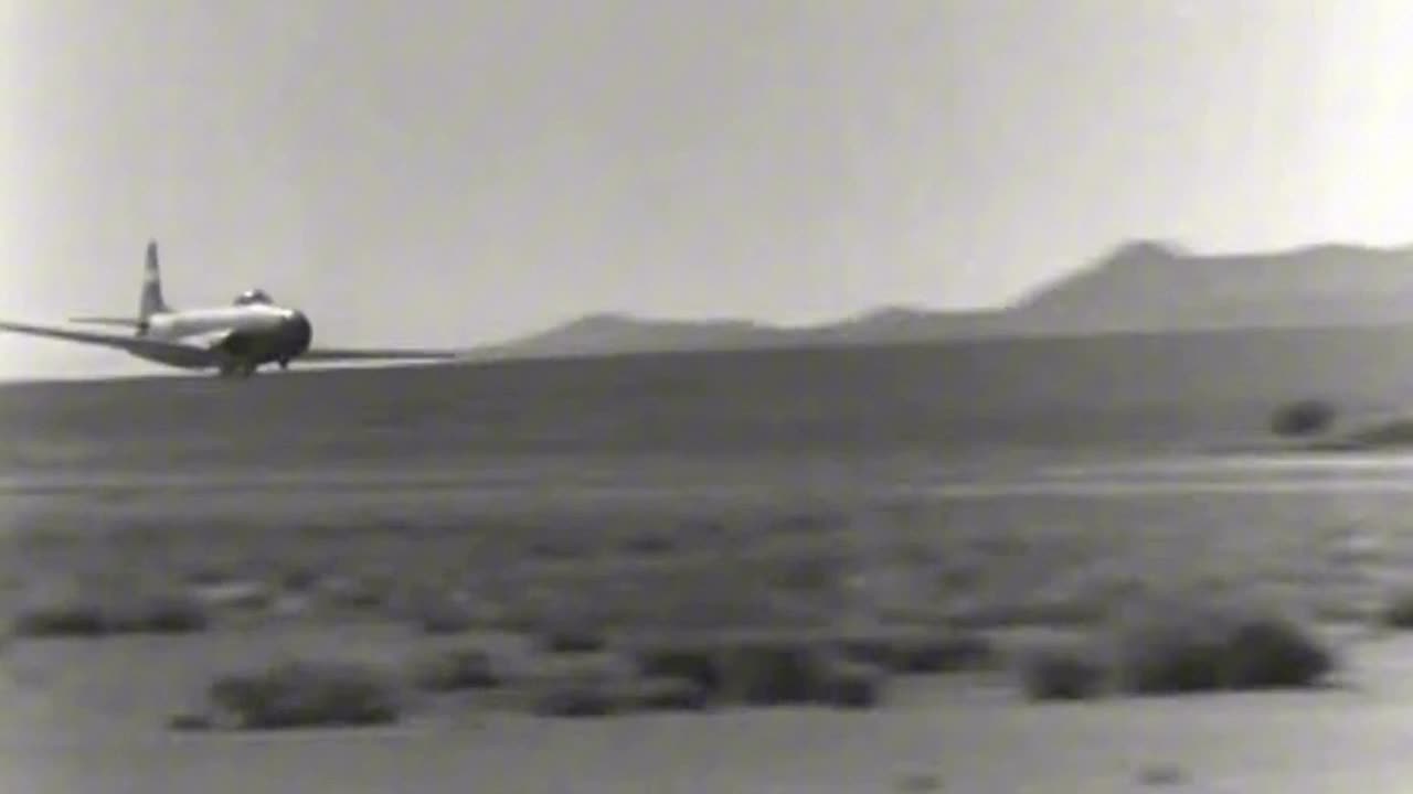Low level F-80 runs with dummy bombs during the first USAF Gunnery Meet in Nevada in 1949