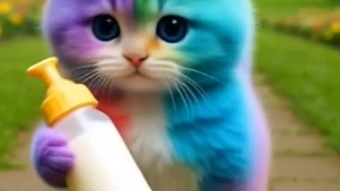 🌈 Cutest Rainbow Kitten Ever Drinking Milk! 🍼💖 | You Won’t Believe This!