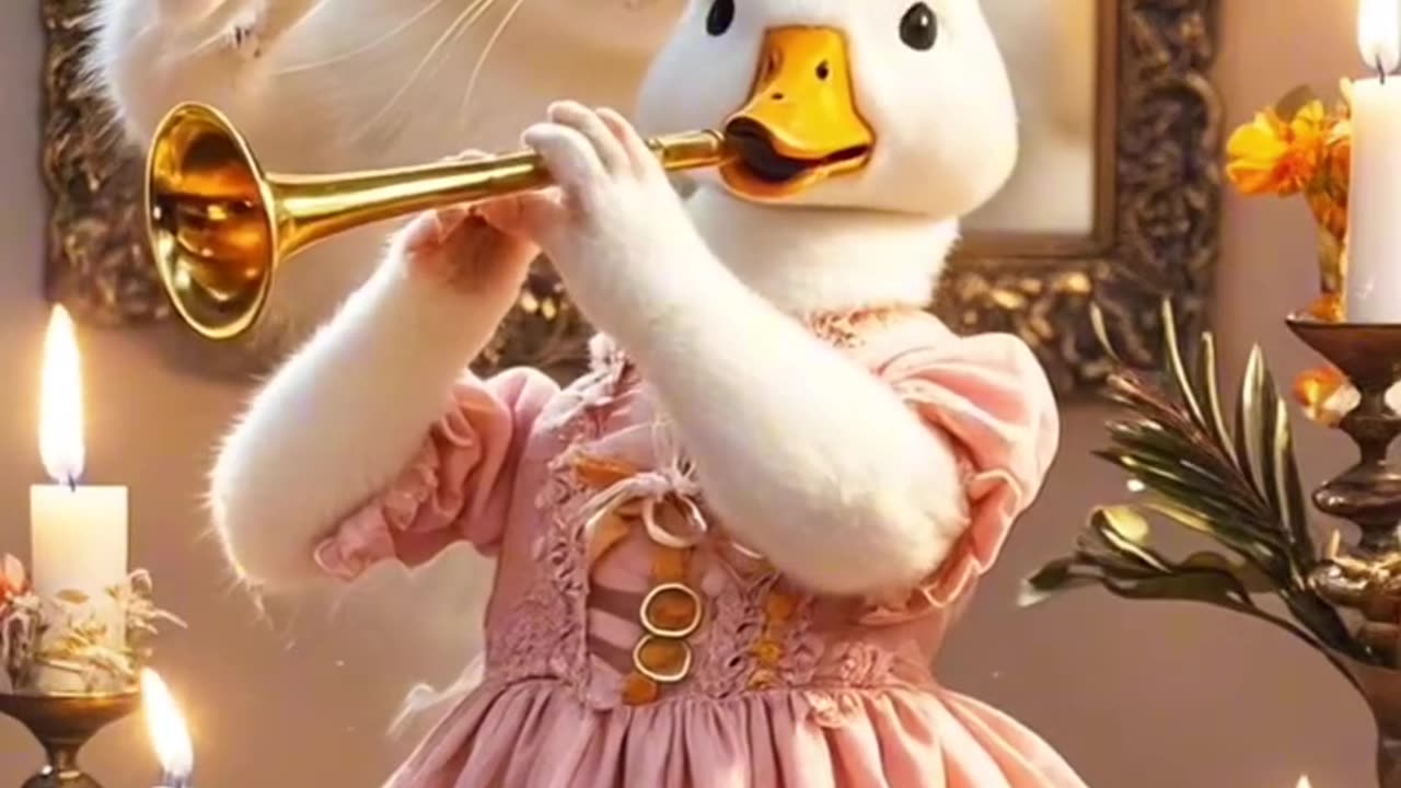 The love between cute cat and geese