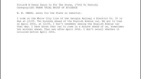 W. B. Owens — Sworn in for the State — 175th Witness to Testify