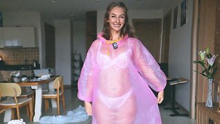 [4KUSA] Try on Pink raincoat transparent raincoat