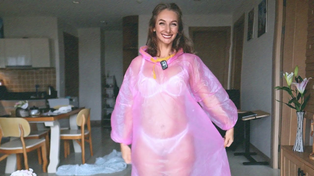[4KUSA] Try on Pink raincoat transparent raincoat