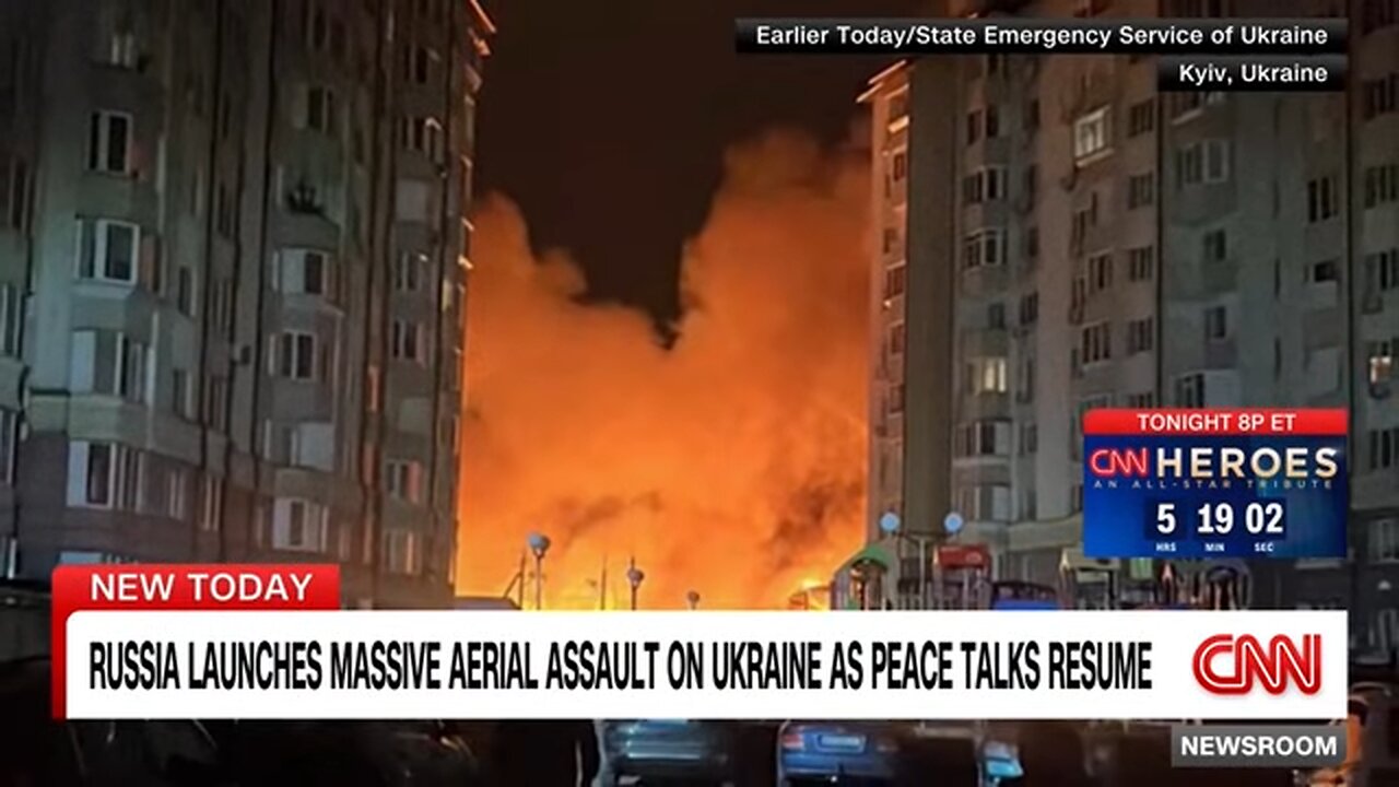 Russia launches massive aerial assault on Ukraine as peace talks resume