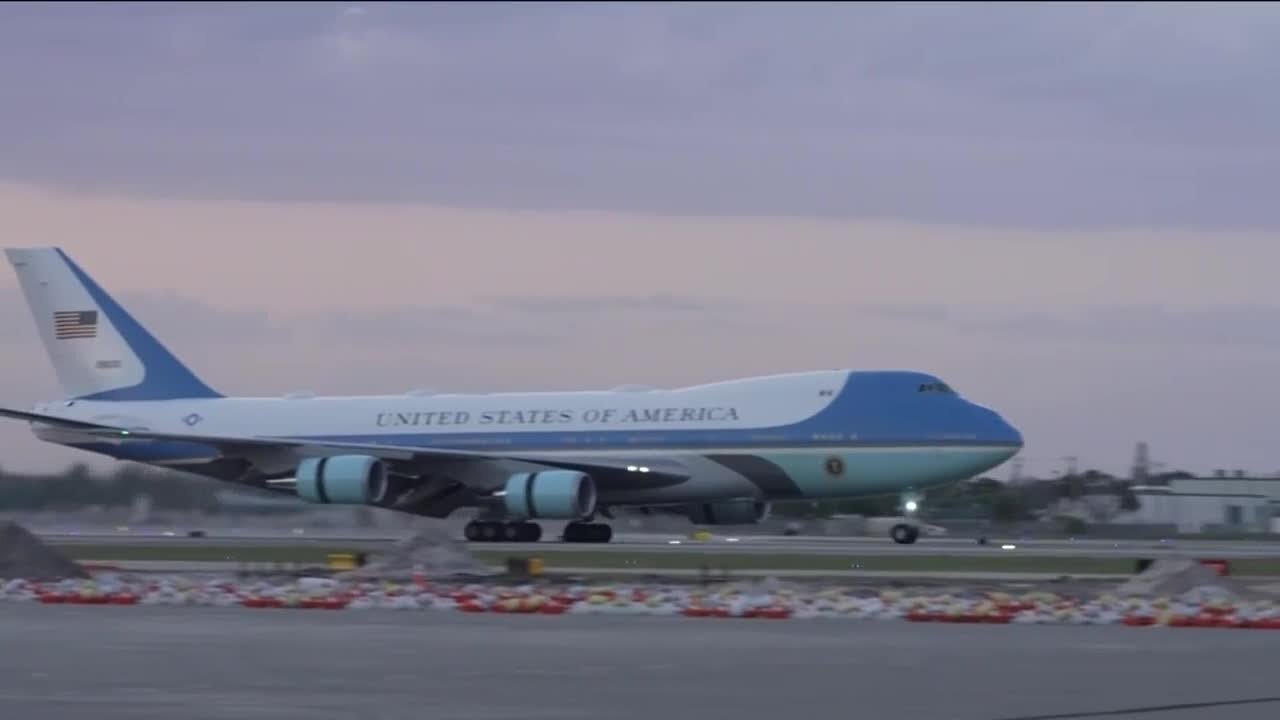 President Donald Trump arrives in West Palm Beach (April 11, 2025)