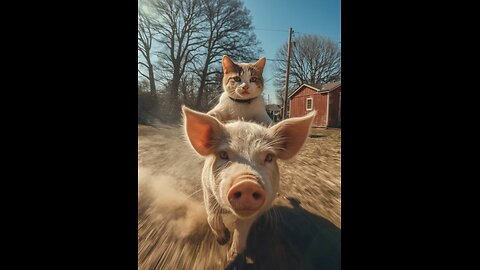 Just a cat... riding a pig... at full speed 🐷💨🐱