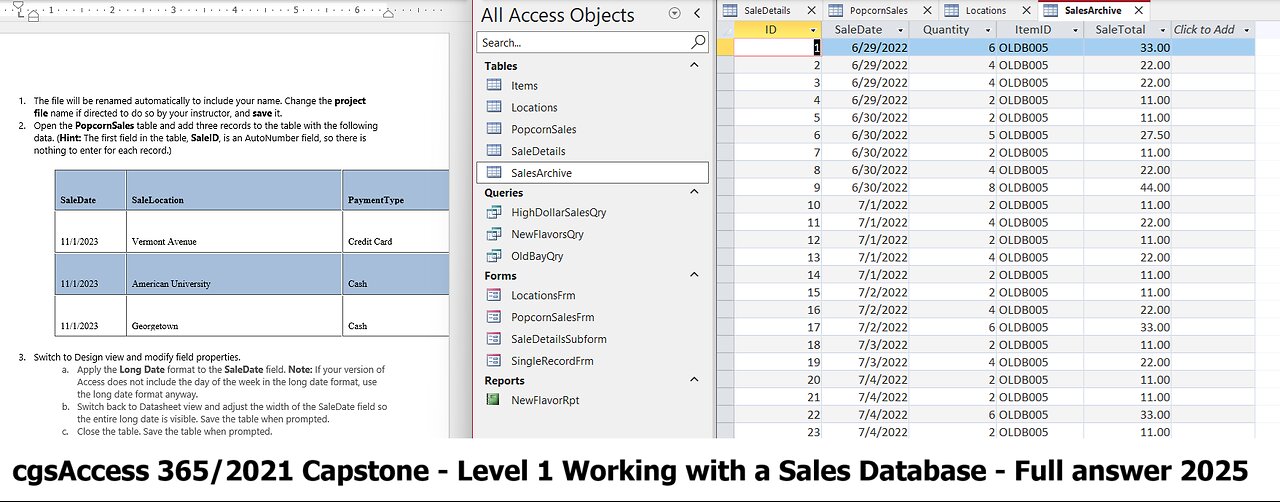 cgsAccess 365/2021 Capstone - Level 1 Working with a Sales Database - Full answer 2025