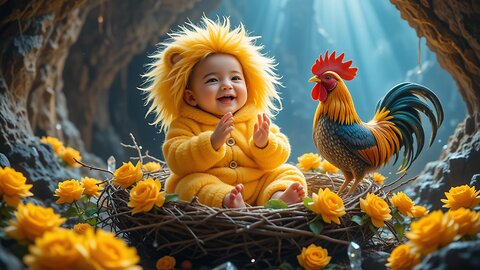 Adorable Baby in Lion Suit with a Playful Rooster! 🦁🐔✨