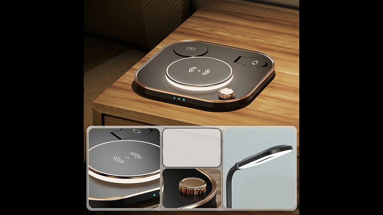 5-in-1 Desktop Lamp with 3 Wireless Charging Modules & Adjustable Light, for Home & Office