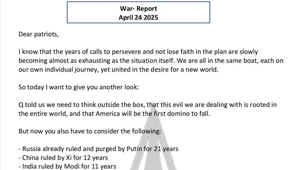 WAR REPORT - APRIL 24 2025 - YOU WERE AWAKENED FOR A REASON