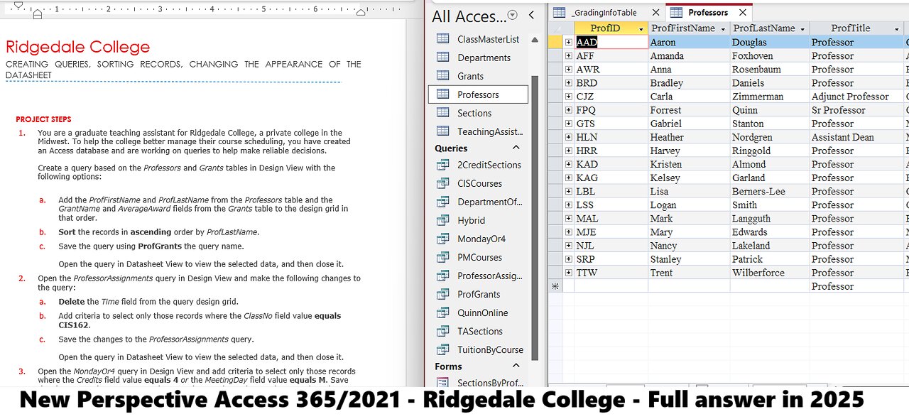 New Perspectives Access 365/2021 | Module 3: SAM Project 1b | Ridgedale College 2025