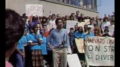 1990 / 1991 FUTURE President Barack OBAMA PROTESTING on the STEPS of HARVARD UNIVERSITY