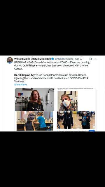 Canada's most famous COVID-19 VACCINE PUSHING doctor, Dr. Nili Kaplan-Myrth has just been diagnosed with UTERINE CANCER.