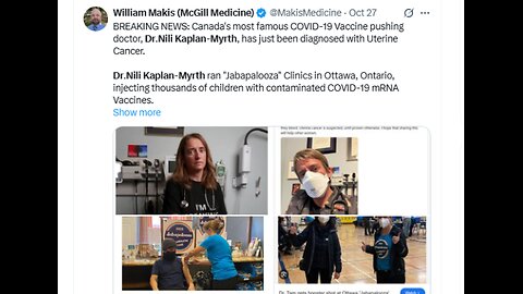 Canada's most famous COVID-19 VACCINE PUSHING doctor, Dr. Nili Kaplan-Myrth has just been diagnosed with UTERINE CANCER.