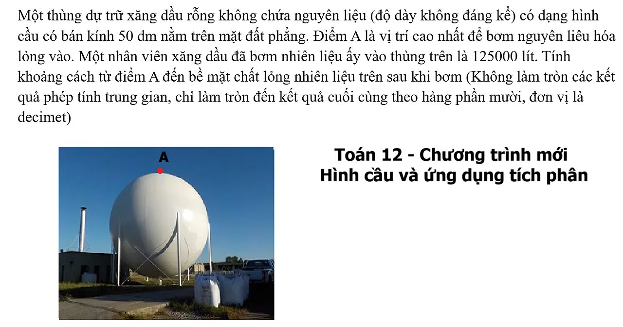 Toán 12: Tích phân: Một thùng dự trữ xăng dầu rỗng không chứa nguyên liệu (độ dày không đáng kể)