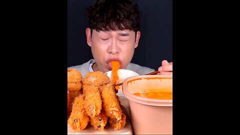 Cheese fried rice cake, fried shrimp, fried onion rings
