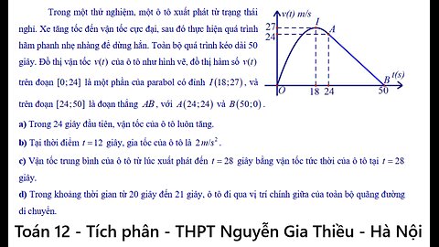 THPT Nguyễn Gia Thiều: Trong một thử nghiệm, một ô tô xuất phát từ trạng thái nghỉ.