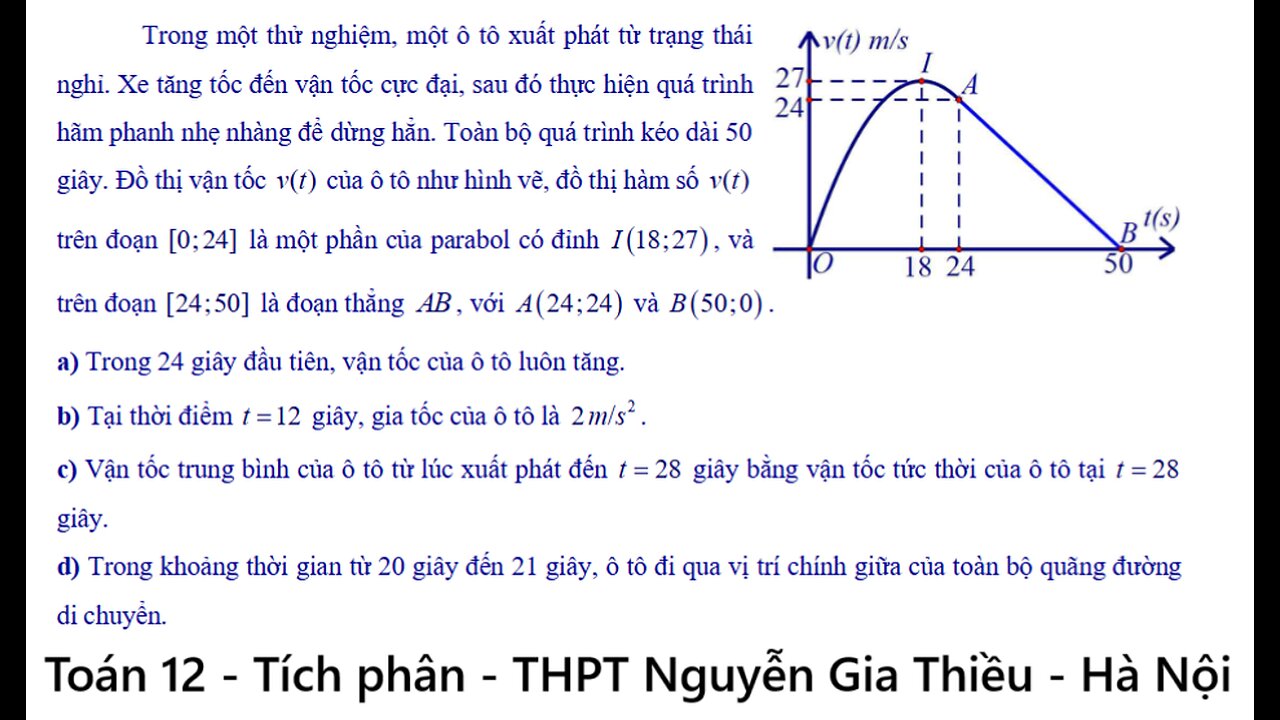 THPT Nguyễn Gia Thiều: Trong một thử nghiệm, một ô tô xuất phát từ trạng thái nghỉ.