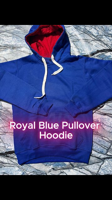 Royal Blue Pullover Hoodie with Contrast Red Hood