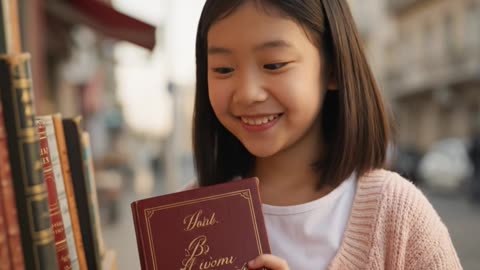 Girl Does a Cute Happy Dance After Buying a Book