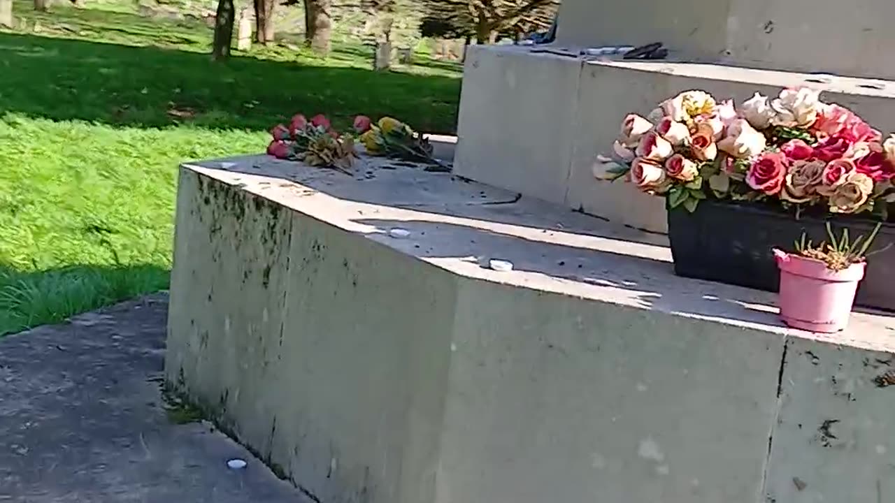 The war memorial a favourite climbing frame for locals with kids