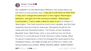 Trump demands Washington Commanders return to original name