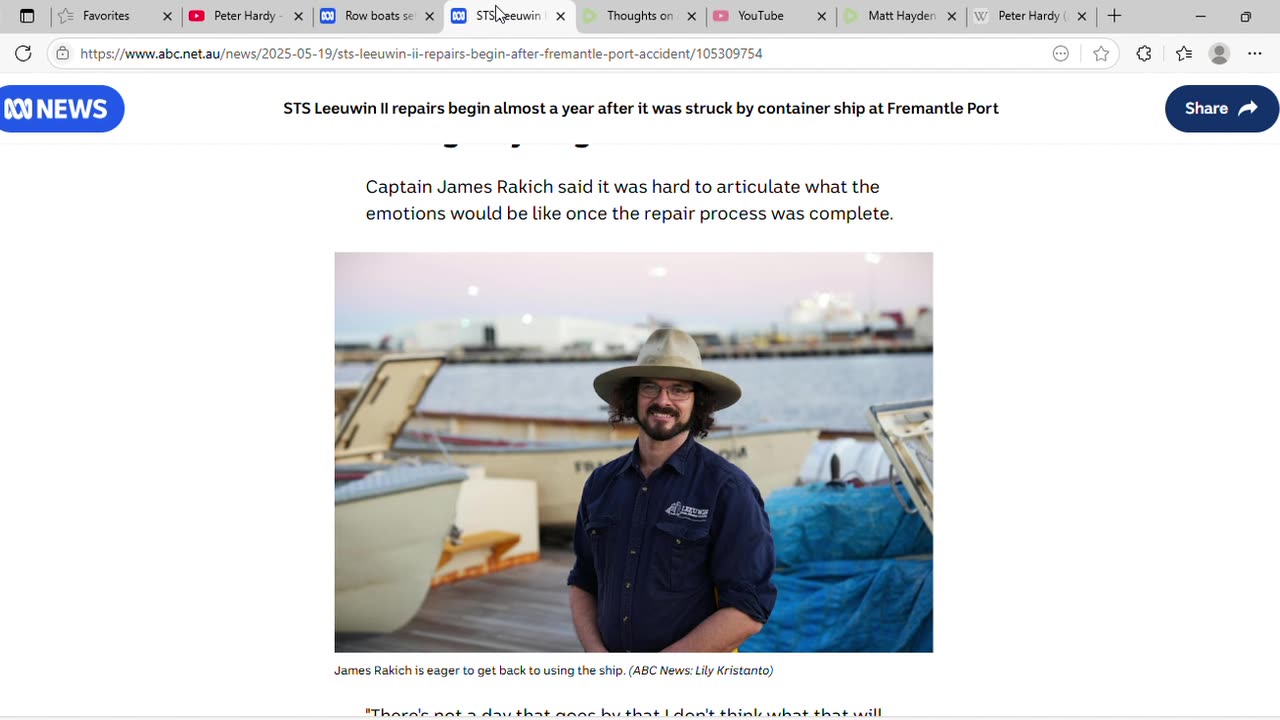 Fremantle tall ship captain shares name with character played by actor who died at South Beach