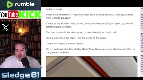 Nutter on a plain says bomb on the plain 'Allahu Akbar' three times