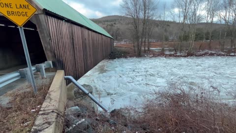 Ice Dam Flow at Vermont Covered Bridge