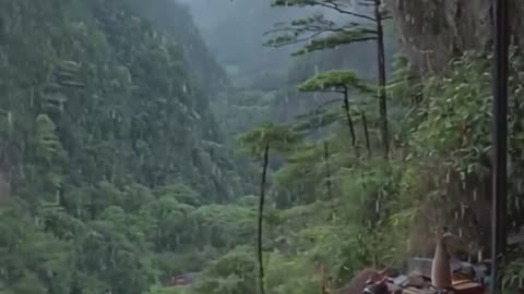 Rustic Mountain Lounge, raining.