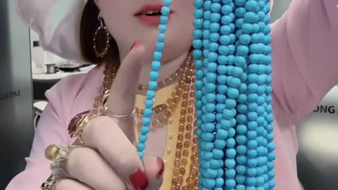 250526-13 Turquoise Bead String: Sky Mirror Around the Neck