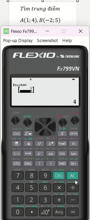 Thủ thuật Flexio: Sử dụng Flexio Thiên Long Fx799VN để tìm trung điểm đường thẳng AB trong Oxy
