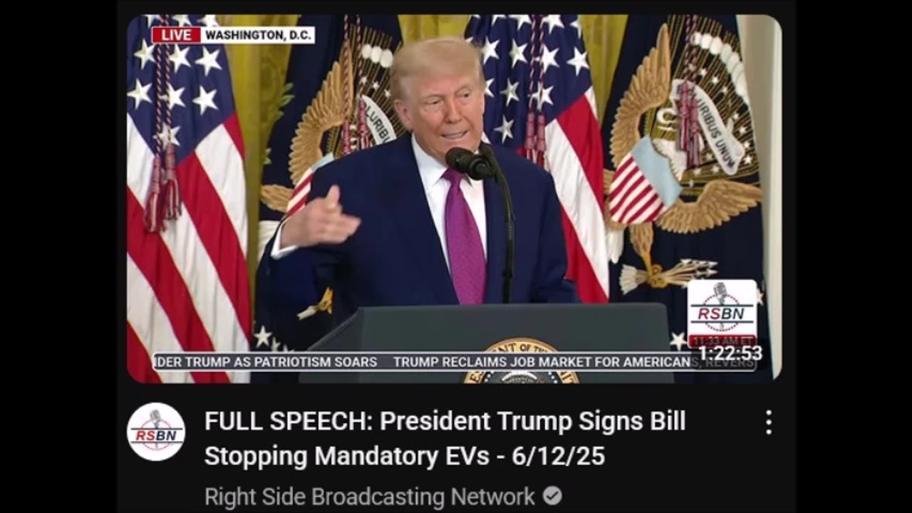 FULL SPEECH: President Trump Signs Bill Stopping Mandatory EVs - 6/12/25