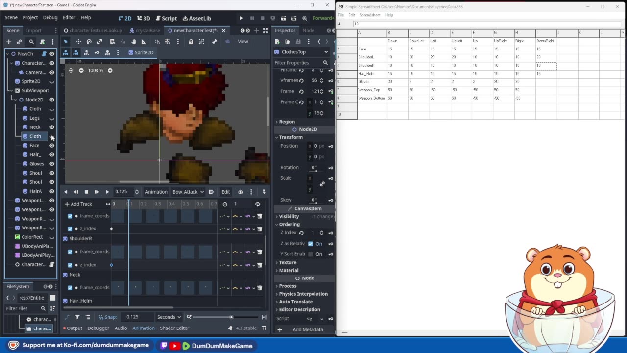Dev Stream: ALMOST Finishing Sprite Layering for Bow Animations & Figuring Out New Techniques!