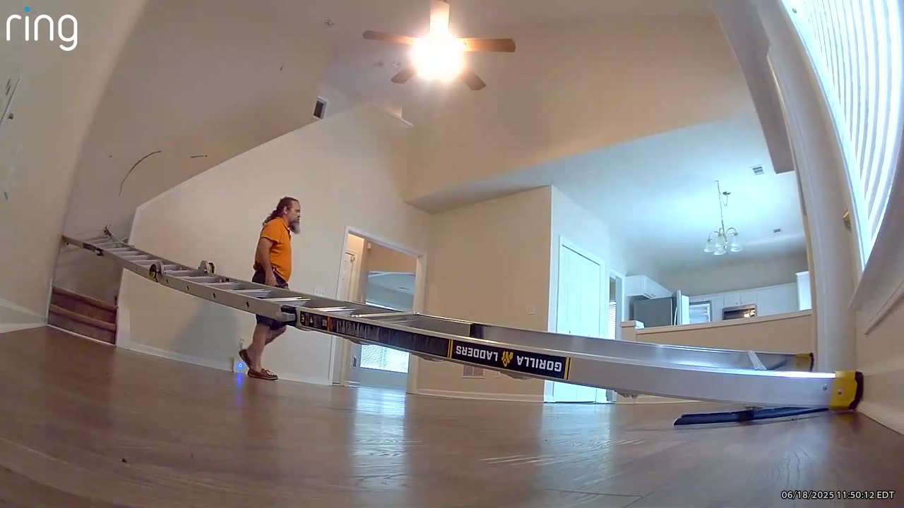 Ring Cam Captures Contractor Slip and Slide Down Stair Railing