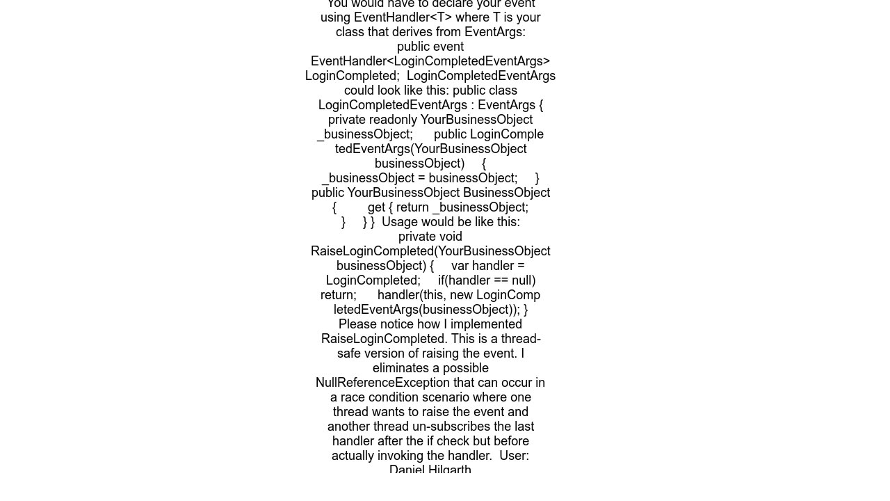 How do I pass objects in EventArgs