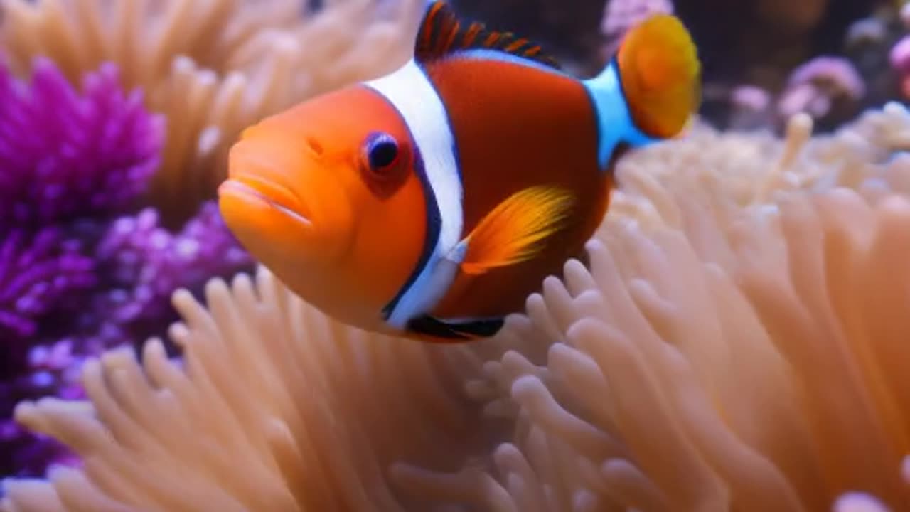 Clownfish swimming in anemone.mp4