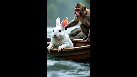 ### 🐰🐵 **Storm of Friendship: A Rabbit and Monkey’s Brave Escape**#AnimalAdventurex#ai# rabbit