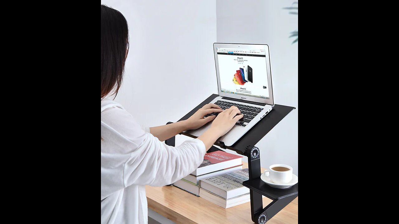 Adjustable & Foldable Laptop Bed Table, with 2 CPU Cooling Fans, Vents and Mouse Pad