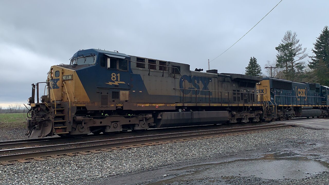 4 CSX Train engines pull mixed freight