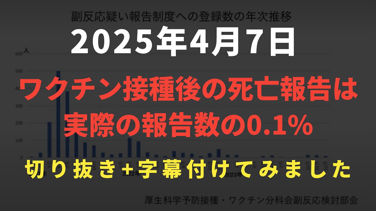 ワクチン接種後の死亡報告は 実際の報告数の0.1%