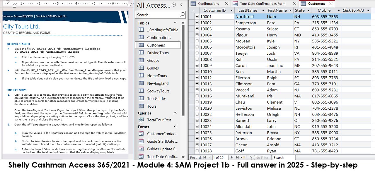 Shelly Cashman Access 365/2021 | Module 4: SAM Project 1b | City Tours Ltd. (Full answer 2025)