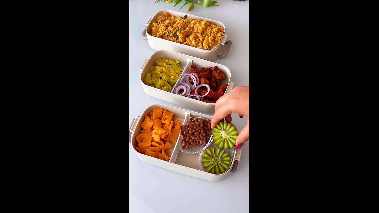Husband’s lunch box | Sambar rice, Chicken 65 & Potato Podimas #bento #lunchbox #lunchboxideas