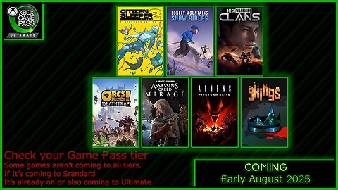 Coming to Xbox Game Pass Early August 2025